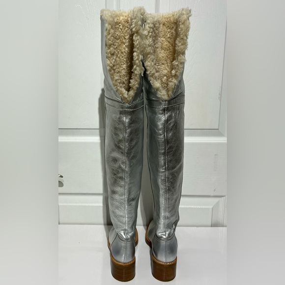 Celine 2019 Folco  Shearling Over-the-knee Boots  - Silver size 37.5 - Picture 5 of 15